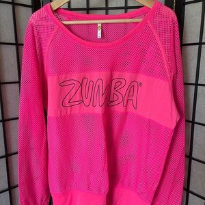 Neon Pink Long Sleeve Zumba Top, Size Large